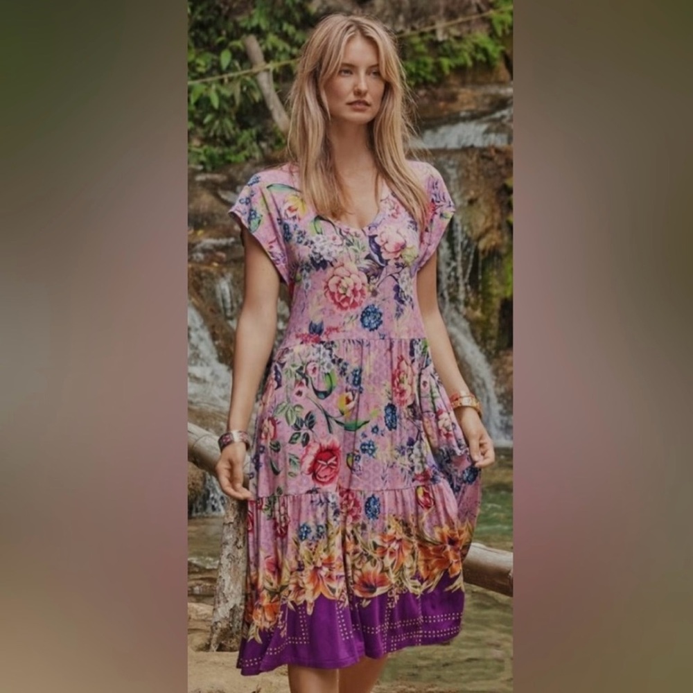 NWT Johnny Was Topiary Tiered Tea Length Dress M